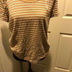 Ralph Lauren Tan and White Stripe Soft Easy To Wear Sleeve Tee Shirt Size: 12 (L